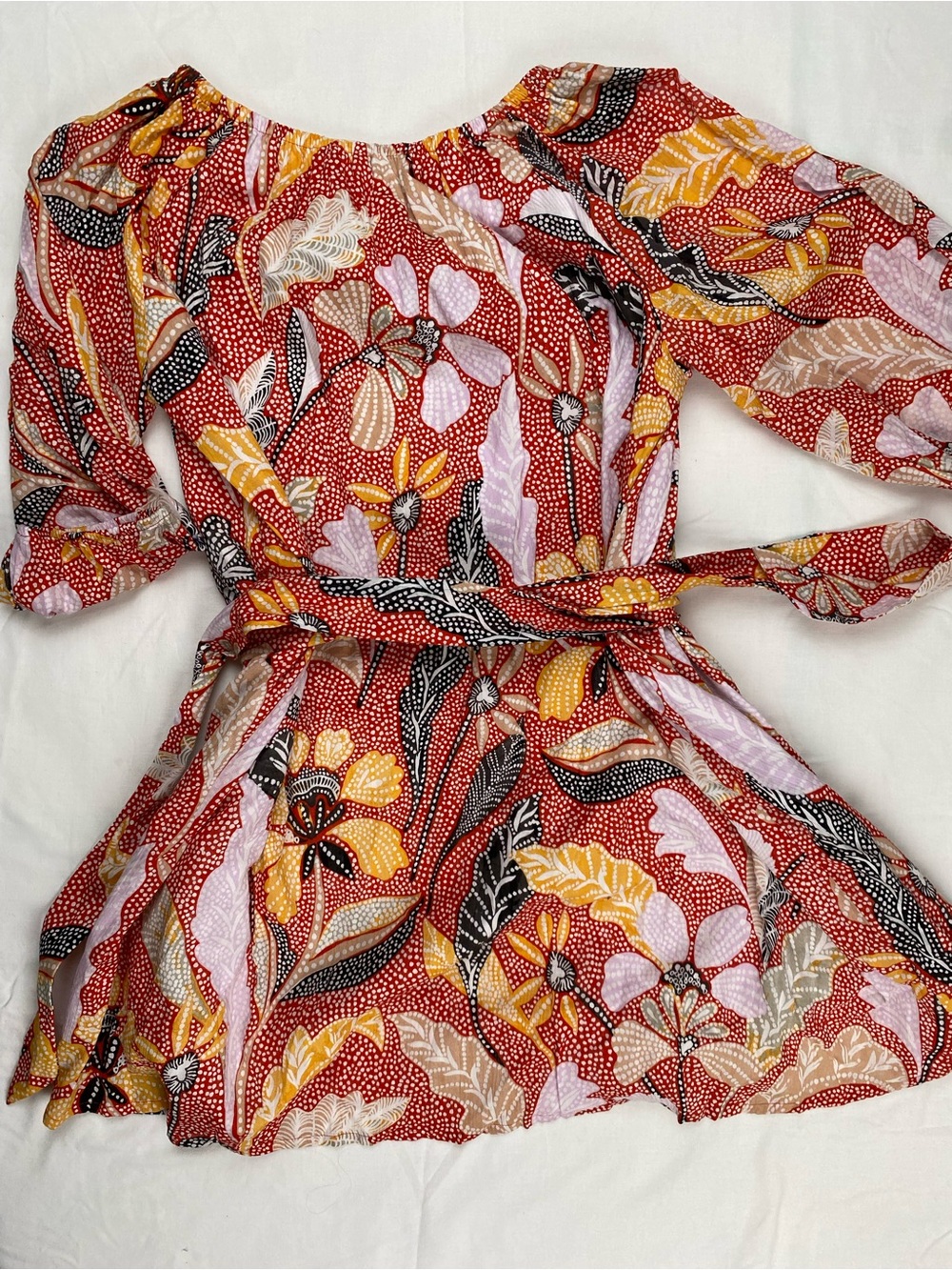 Women’s Cotton Long Sleeve Floral Belted Dress
